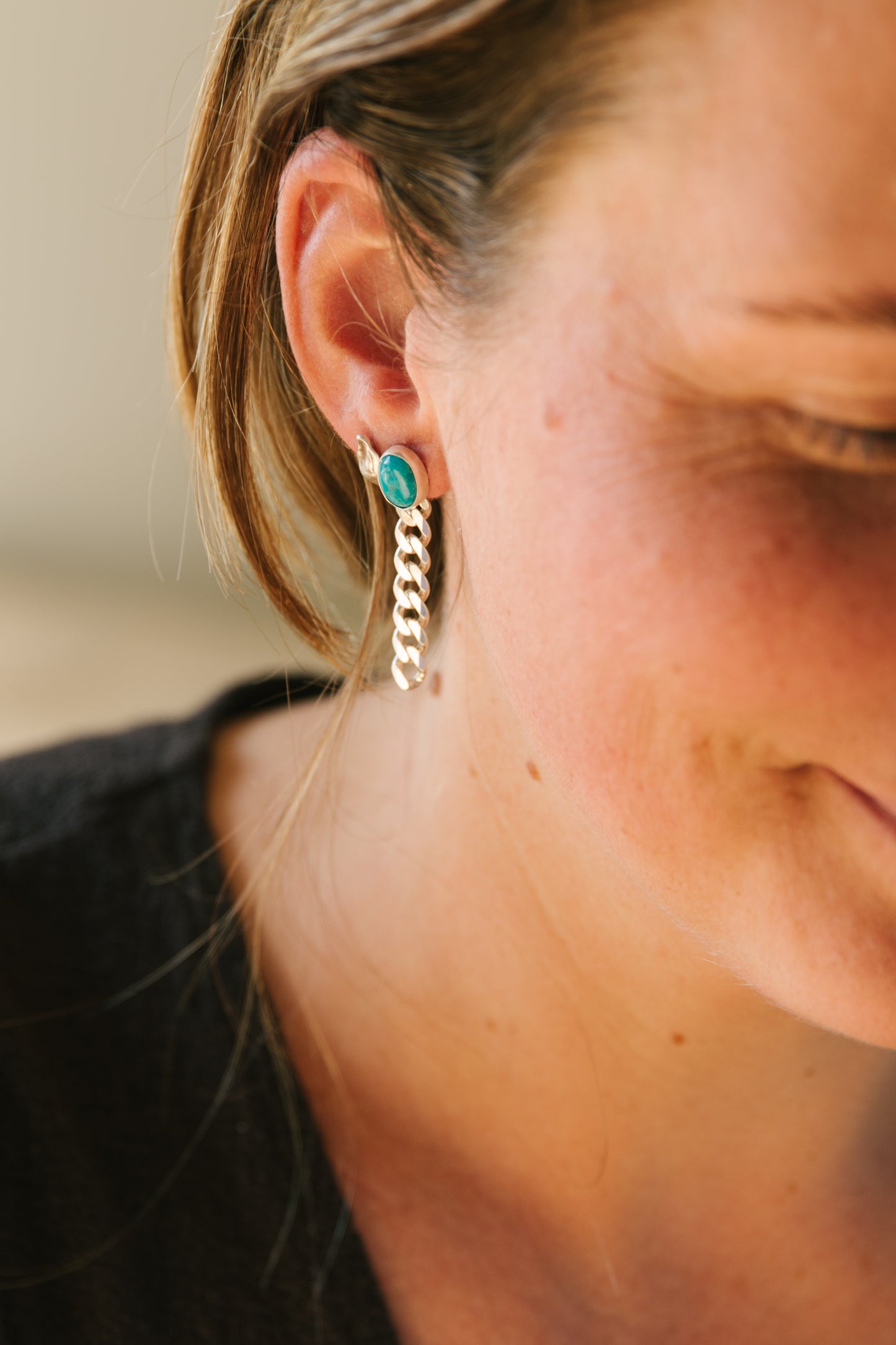 Turquoise chain dangle  stud earrings